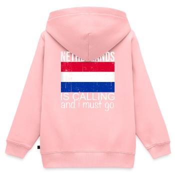 Dicton néerlandais - Sweat Premium à capuche zippé enfant bio - rose - Dos - AI Model Kid Female (0cm)