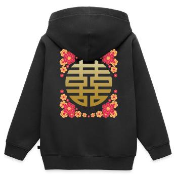 Chinesisches Schriftzeichen, Glück-Happiness - Kinder Premium Organic Zip Hoodie - Schwarz - Hinten - AI Model Kid Male (0cm)