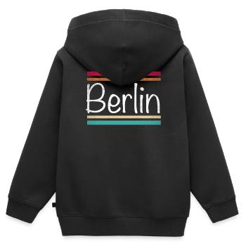 Berlin - Sweat Premium à capuche zippé enfant bio - noir - Dos - AI Model Kid Male (0cm)