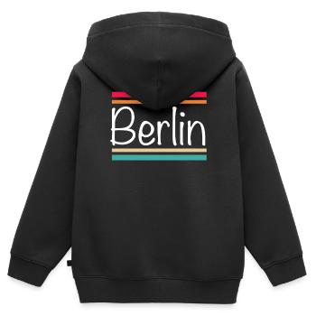 Berlin - Sweat Premium à capuche zippé enfant bio - noir - Dos - AI Model Kid Male (0cm)