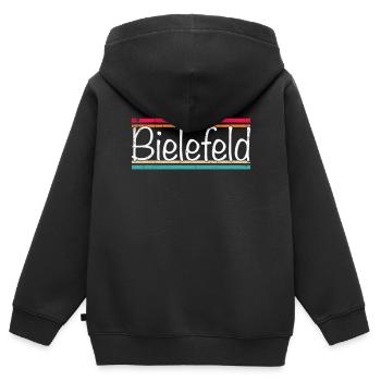 Bielefeld - Kinder Premium Organic Zip Hoodie - Schwarz - Hinten - AI Model Kid Male (0cm)