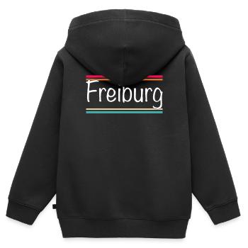Freiburg - Kinder Premium Organic Zip Hoodie - Schwarz - Hinten - AI Model Kid Male (0cm)