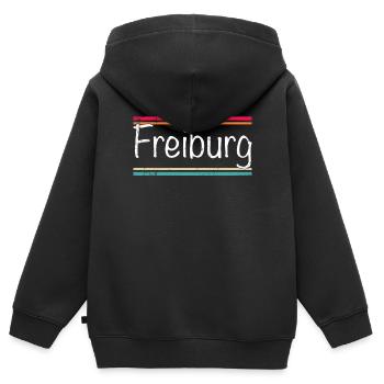 Freiburg - Kinder Premium Organic Zip Hoodie - Schwarz - Hinten - AI Model Kid Male (0cm)