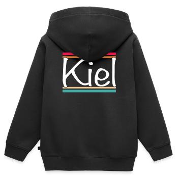 Kiel - Kinder Premium Organic Zip Hoodie - Schwarz - Hinten - AI Model Kid Male (0cm)