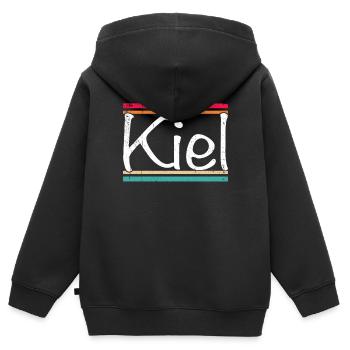 Kiel - Kinder Premium Organic Zip Hoodie - Schwarz - Hinten - AI Model Kid Male (0cm)