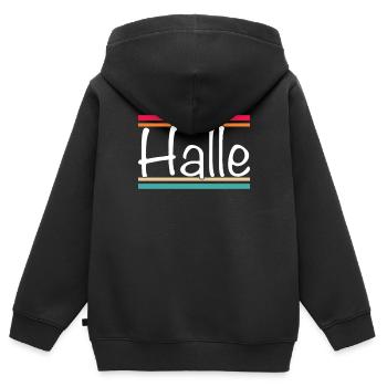 Halle - Kinder Premium Organic Zip Hoodie - Schwarz - Hinten - AI Model Kid Male (0cm)