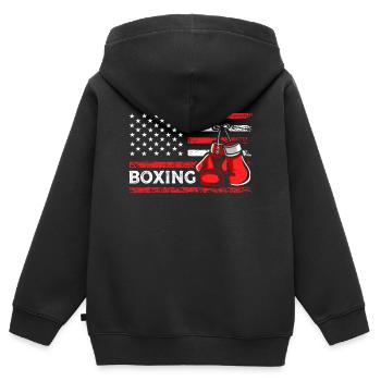 Boxhandschuhe American Combat Sports Flag - Kinder Premium Organic Zip Hoodie - Schwarz - Hinten - AI Model Kid Male (0cm)
