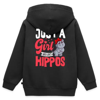 Ein Mädchen Das Flusspferde Liebt Hippopotamus - Kinder Premium Organic Zip Hoodie - Schwarz - Hinten - AI Model Kid Male (0cm)