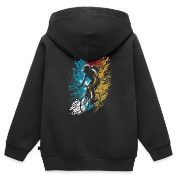 Helle & Mutige Fahrradkunst - Kinder Premium Organic Zip Hoodie - Schwarz - Hinten - AI Model Kid Male (0cm)
