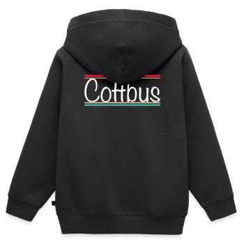 Cottbus - Kinder Premium Organic Zip Hoodie - Schwarz - Hinten - AI Model Kid Male (0cm)