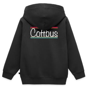 Cottbus - Kinder Premium Organic Zip Hoodie - Schwarz - Hinten - AI Model Kid Male (0cm)