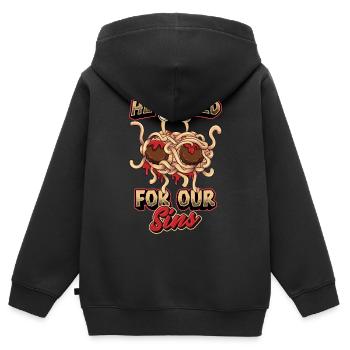 Fliegendes Spaghettimonster Pastafari - Kinder Premium Organic Zip Hoodie - Schwarz - Hinten - AI Model Kid Male (0cm)