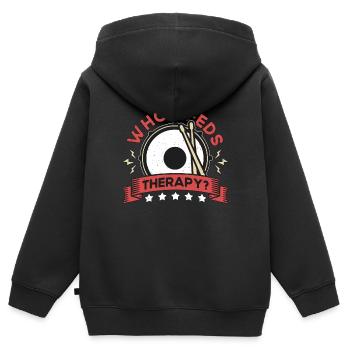 Snare Drum Who Needs Therapy Instrument Drummer - Kids Premium Organic Zip-up Hoodie - black - Back - AI Model Kid Male (0cm)