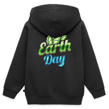 Logo vert et bleu avec feuilles vertes pour la terre - Sweat Premium à capuche zippé enfant bio - noir - Dos - AI Model Kid Male (0cm)