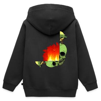 Totenkopf Klimawandel Feuer Flamme Inferno Erde - Kinder Premium Organic Zip Hoodie - Schwarz - Hinten - AI Model Kid Male (0cm)