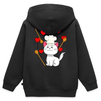 Katze Koch Geburtstagsgeschenk Hobbykoch kochen - Kinder Premium Organic Zip Hoodie - Schwarz - Hinten - AI Model Kid Male (0cm)