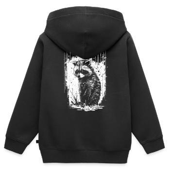 Waschbär Weiß & Schwarz Schablone - Kinder Premium Organic Zip Hoodie - Schwarz - Hinten - AI Model Kid Male (0cm)