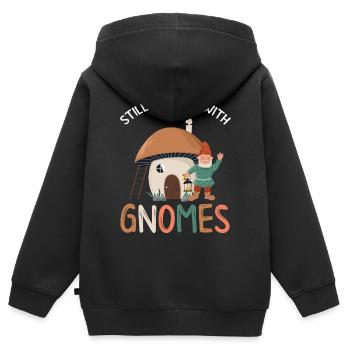 Gnome - Gnome Collecting - Gnome Collector - Sweat Premium à capuche zippé enfant bio - noir - Dos - AI Model Kid Male (0cm)
