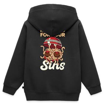 Fliegendes Spaghettimonster FSM - Kinder Premium Organic Zip Hoodie - Schwarz - Hinten - AI Model Kid Male (0cm)