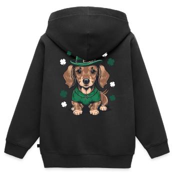 St Patricks Day Dackel Weiner Dog Shamrock - Kinder Premium Organic Zip Hoodie - Schwarz - Hinten - AI Model Kid Male (0cm)