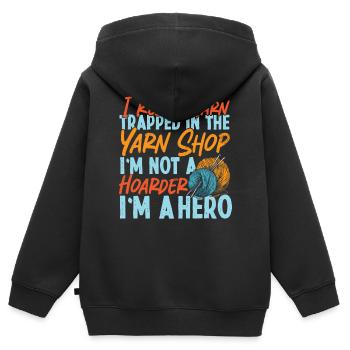 Tricot Tricoteur I Fil de secours - Sweat Premium à capuche zippé enfant bio - noir - Dos - AI Model Kid Male (0cm)