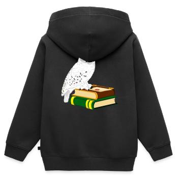Schneeeule Bücher Zauberei - Kinder Premium Organic Zip Hoodie - Schwarz - Hinten - AI Model Kid Male (0cm)