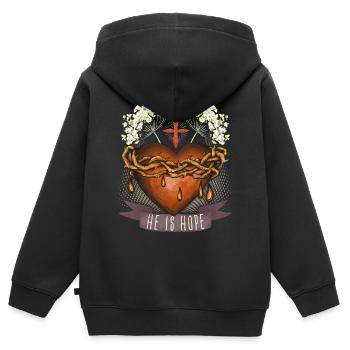Jesus Christus, Herz-Jesu, Dornenkrone, Spruch - Kinder Premium Organic Zip Hoodie - Schwarz - Hinten - AI Model Kid Male (0cm)