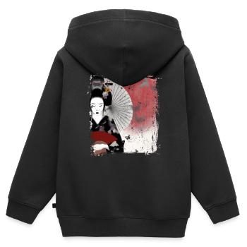 Geisha, traditionelle digitale Kunst, Japan - Kinder Premium Organic Zip Hoodie - Schwarz - Hinten - AI Model Kid Male (0cm)