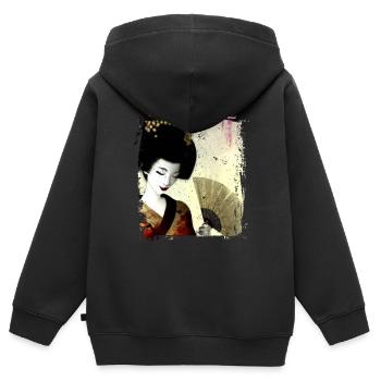 Geisha, traditionelle digitale Kunst, Japan - Kinder Premium Organic Zip Hoodie - Schwarz - Hinten - AI Model Kid Male (0cm)