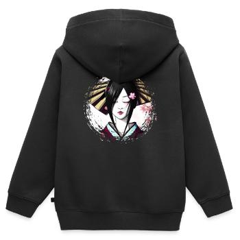 Geisha, traditionelle digitale Kunst, Japan - Kinder Premium Organic Zip Hoodie - Schwarz - Hinten - AI Model Kid Male (0cm)