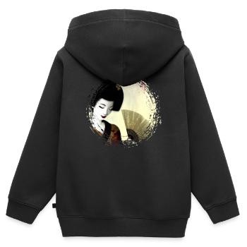 Geisha, traditionelle digitale Kunst, Japan - Kinder Premium Organic Zip Hoodie - Schwarz - Hinten - AI Model Kid Male (0cm)