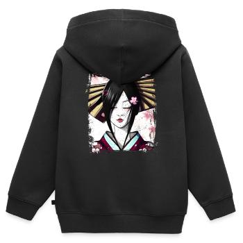 Geisha, traditionelle digitale Kunst, Japan - Kinder Premium Organic Zip Hoodie - Schwarz - Hinten - AI Model Kid Male (0cm)