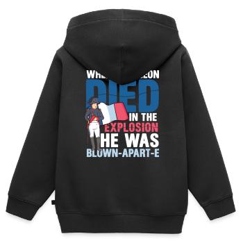 Lustiger Napoleon Geschichte Spruch - Kinder Premium Organic Zip Hoodie - Schwarz - Hinten - AI Model Kid Male (0cm)