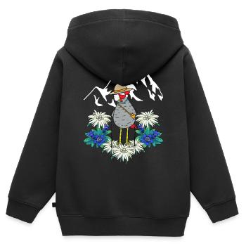 Oma Huhn Urlaub Langlauf Trecking Gebirge wandern - Kinder Premium Organic Zip Hoodie - Schwarz - Hinten - AI Model Kid Male (0cm)