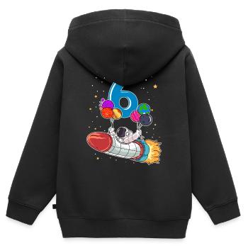 Astronaute 6 ans Space Rocket 6e anniversaire - Sweat Premium à capuche zippé enfant bio - noir - Dos - AI Model Kid Male (0cm)