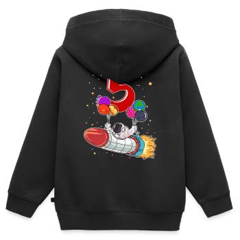 Astronaute 5 ans Space Rocket 5e anniversaire - Sweat Premium à capuche zippé enfant bio - noir - Dos - AI Model Kid Male (0cm)