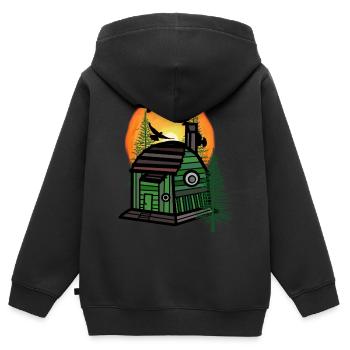 Waldbewohner Naturliebhaber Hütte Tiny Hütte Haus - Kinder Premium Organic Zip Hoodie - Schwarz - Hinten - AI Model Kid Male (0cm)