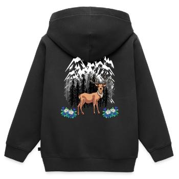Waldtiere Rotwild Alpen Enzian Naturliebhaber - Kinder Premium Organic Zip Hoodie - Schwarz - Hinten - AI Model Kid Male (0cm)
