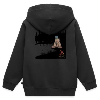 Nature sauvage Ours brun Ange Pêcheur Lac Amoureux de la nature - Sweat Premium à capuche zippé enfant bio - noir - Dos - AI Model Kid Male (0cm)
