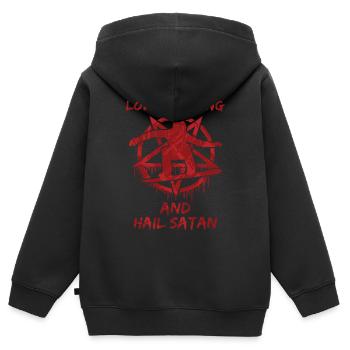 Embarquement d’amour et salut Satan - Sweat Premium à capuche zippé enfant bio - noir - Dos - AI Model Kid Male (0cm)