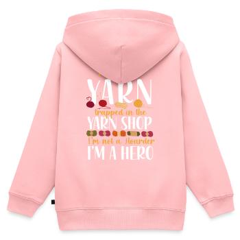 Tricot Tricoteur I Fil de secours - Sweat Premium à capuche zippé enfant bio - rose - Dos - AI Model Kid Female (0cm)