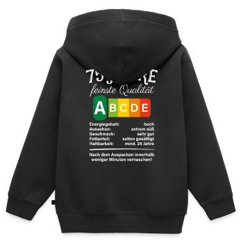 75 Jahre Feinste Qualität Geschenk 75. Geburtstag - Kinder Premium Organic Zip Hoodie - Schwarz - Hinten - AI Model Kid Male (0cm)
