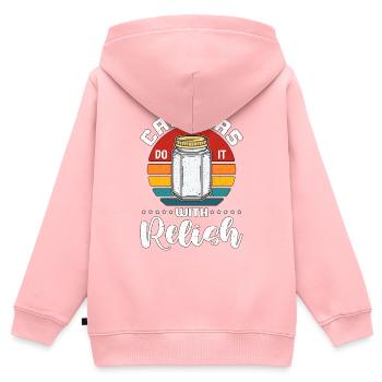 Les conserveries le font avec une conservation rétro savoureuse - Sweat Premium à capuche zippé enfant bio - rose - Dos - AI Model Kid Female (0cm)