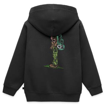 Line Design Lineart Backpacker On Camping - Sweat Premium à capuche zippé enfant bio - noir - Dos - AI Model Kid Male (0cm)