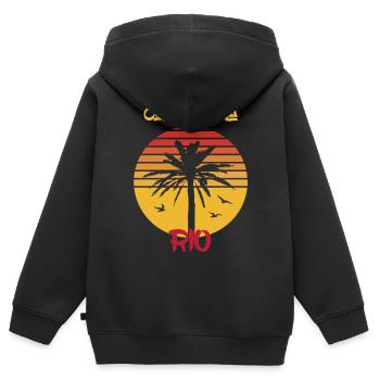 Rio Surfing Copacabana Palme Ferien Strand Ozean - Kinder Premium Organic Zip Hoodie - Schwarz - Hinten - AI Model Kid Male (0cm)