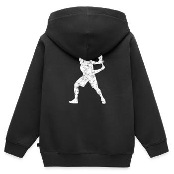 Tennis Silhouette - Sweat Premium à capuche zippé enfant bio - noir - Dos - AI Model Kid Male (0cm)
