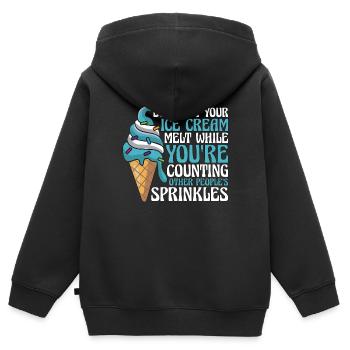 Crème glacée Ne laissez pas votre crème glacée fondre mollement - Sweat Premium à capuche zippé enfant bio - noir - Dos - AI Model Kid Male (0cm)