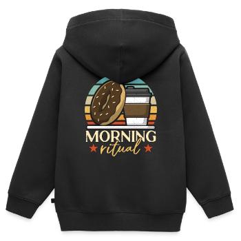 Coffee & Doughnuts Morning Ritual Coffee Doughnut - Kinder Premium Organic Zip Hoodie - Schwarz - Hinten - AI Model Kid Male (0cm)