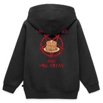 Love Pancakes and Hail Satan - Kinder Premium Organic Zip Hoodie - Schwarz - Hinten - AI Model Kid Male (0cm)