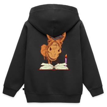 Études d’apprentissage nocturne d’un étudiant mule d’âne - Sweat Premium à capuche zippé enfant bio - noir - Dos - AI Model Kid Male (0cm)